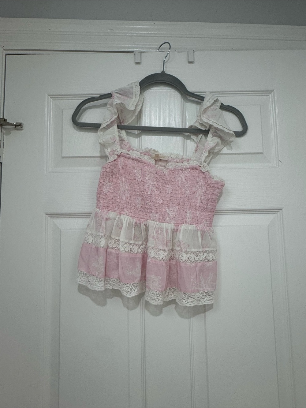 Eugene Pink Ruffle Lace Tiered Tank Top